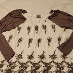 Vintage  Lace Blouse with Brown Sleeves